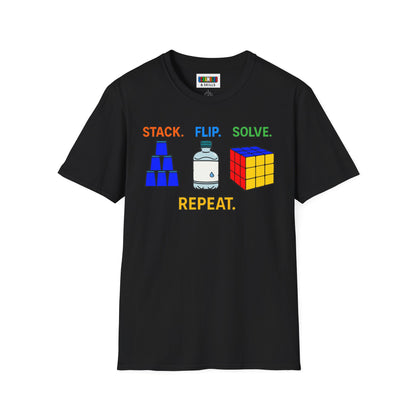 Flip Stack Solve Repeat Unisex Graphic Softstyle T-Shirt
