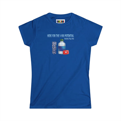 1 - 100 Potential Trick Shot Bottle Flipping Art Women's Softstyle T-Shirt