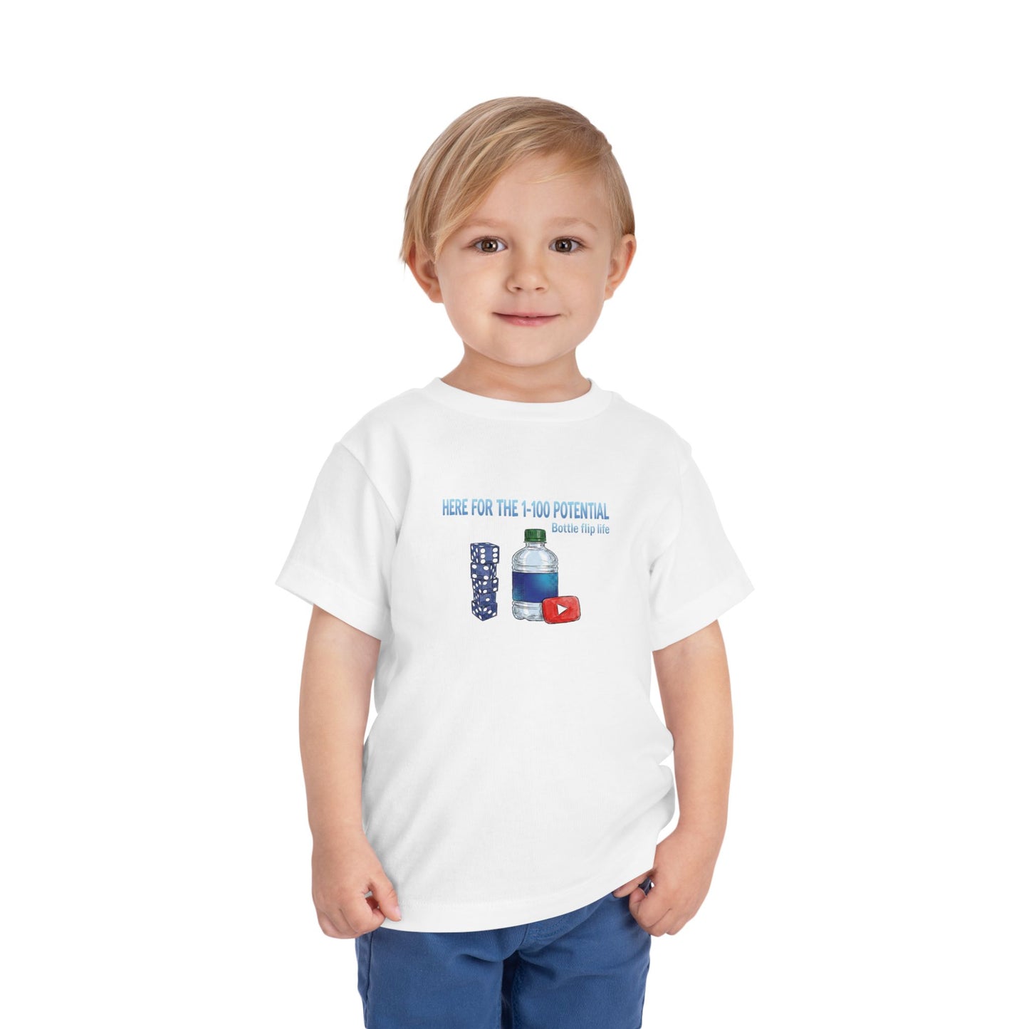 1 - 100 Potential Trick Shot Bottle Flipping Art Toddler Short Sleeve T-Shirt