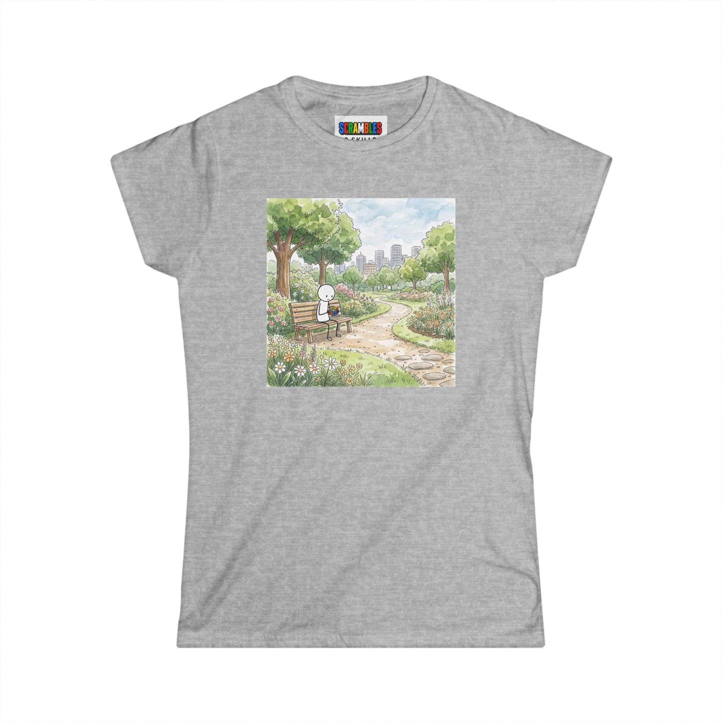 City Park Watercolor  -Rubik's Cube Art Women's Softstyle T-Shirt