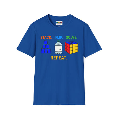 Flip Stack Solve Repeat Unisex Graphic Softstyle T-Shirt