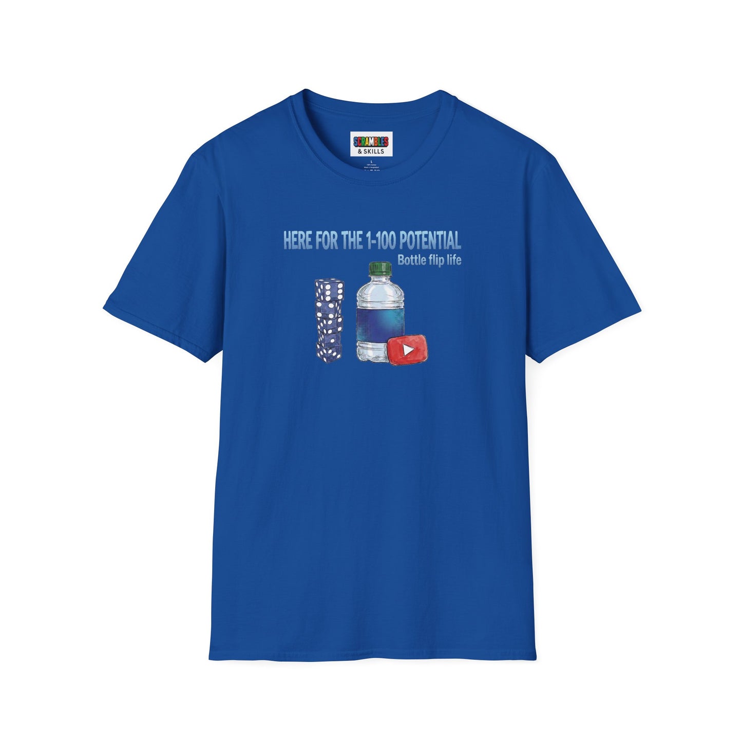 1 - 100 Potential Trick Shot Bottle Flipping Art Unisex Graphic Softstyle T-Shirt