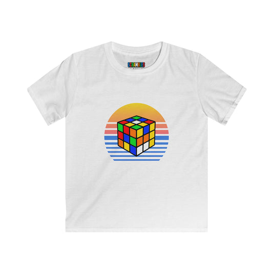 Rubik's Cube Shirt Sunset Solve Kids Softstyle Tee| Fun Cubing Shirt