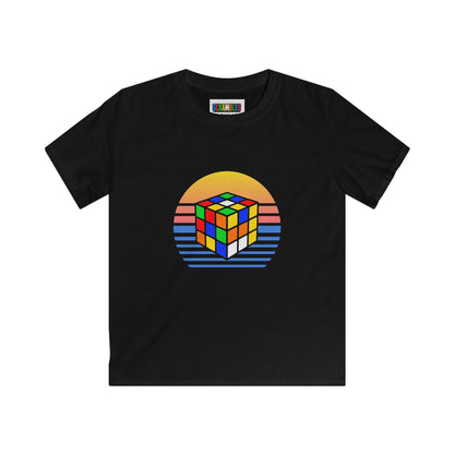 Rubik's Cube Shirt Sunset Solve Kids Softstyle Tee| Fun Cubing Shirt