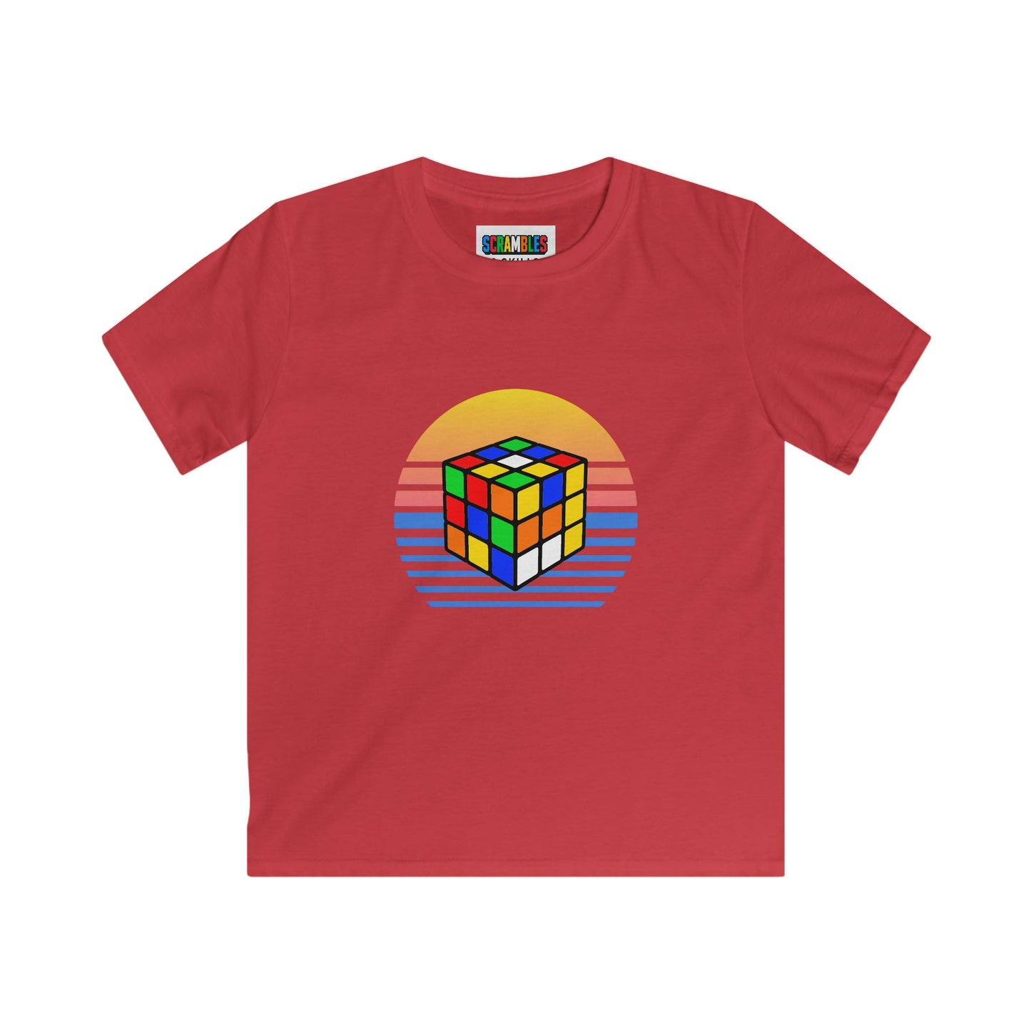 Rubik's Cube Shirt Sunset Solve Kids Softstyle Tee| Fun Cubing Shirt