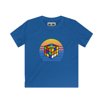 Rubik's Cube Shirt Sunset Solve Kids Softstyle Tee| Fun Cubing Shirt