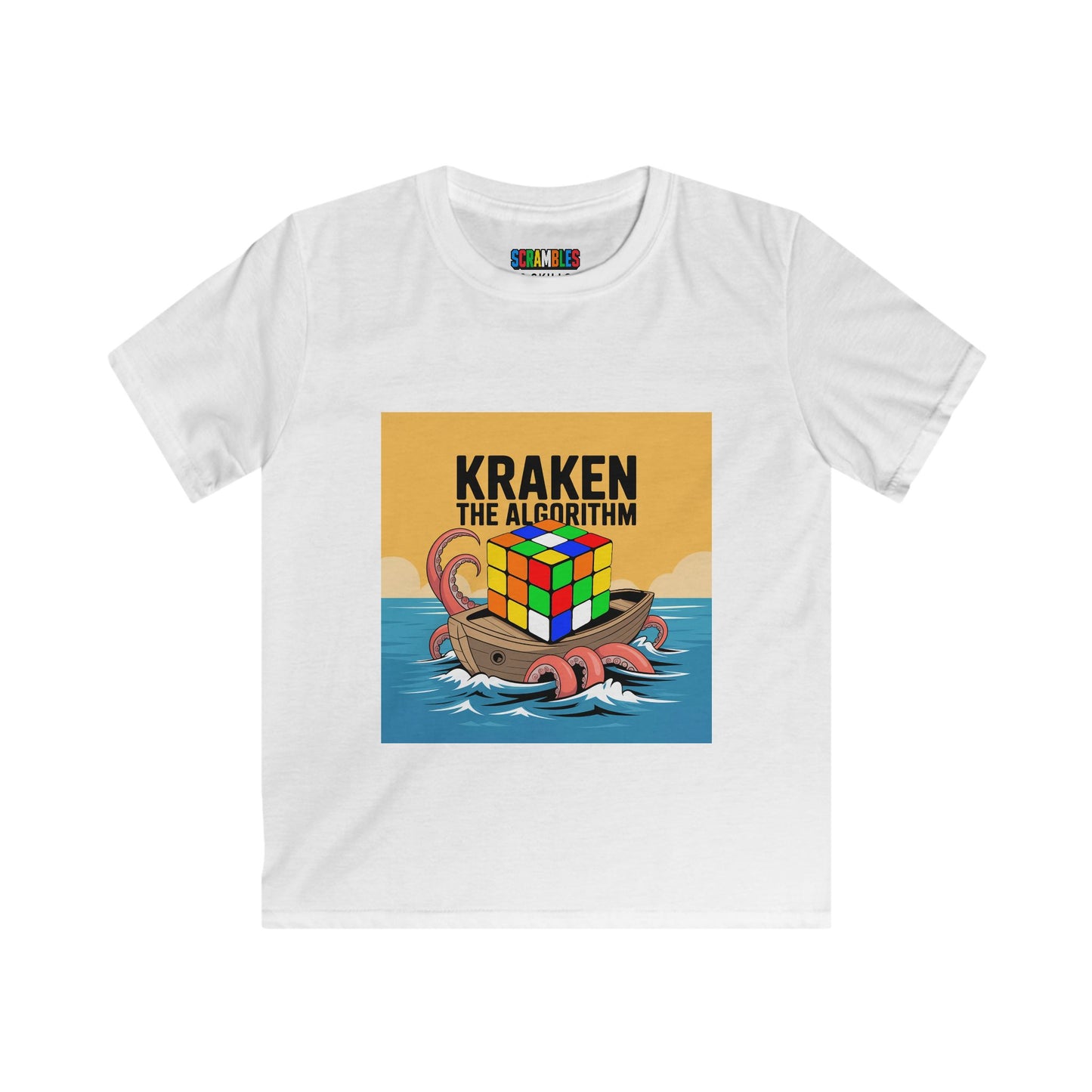 Kraken The Algorithim - Rubiks Cube Kids Softstyle Tee