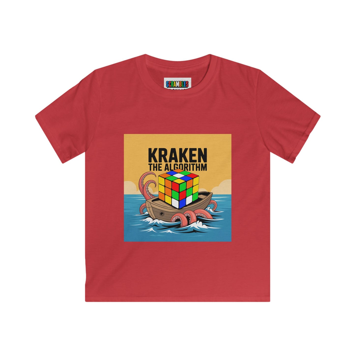 Kraken The Algorithim - Rubiks Cube Kids Softstyle Tee