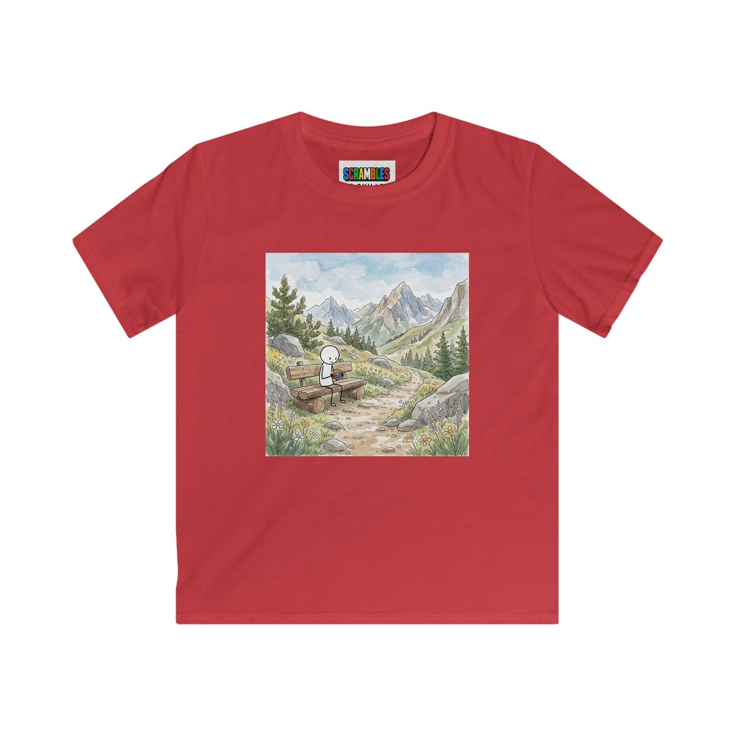 Mountain Watercolor - Rubik's Cube Art  Kids Softstyle Tee