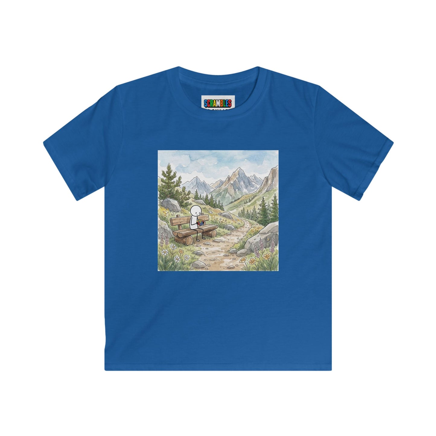 Mountain Watercolor - Rubik's Cube Art  Kids Softstyle Tee