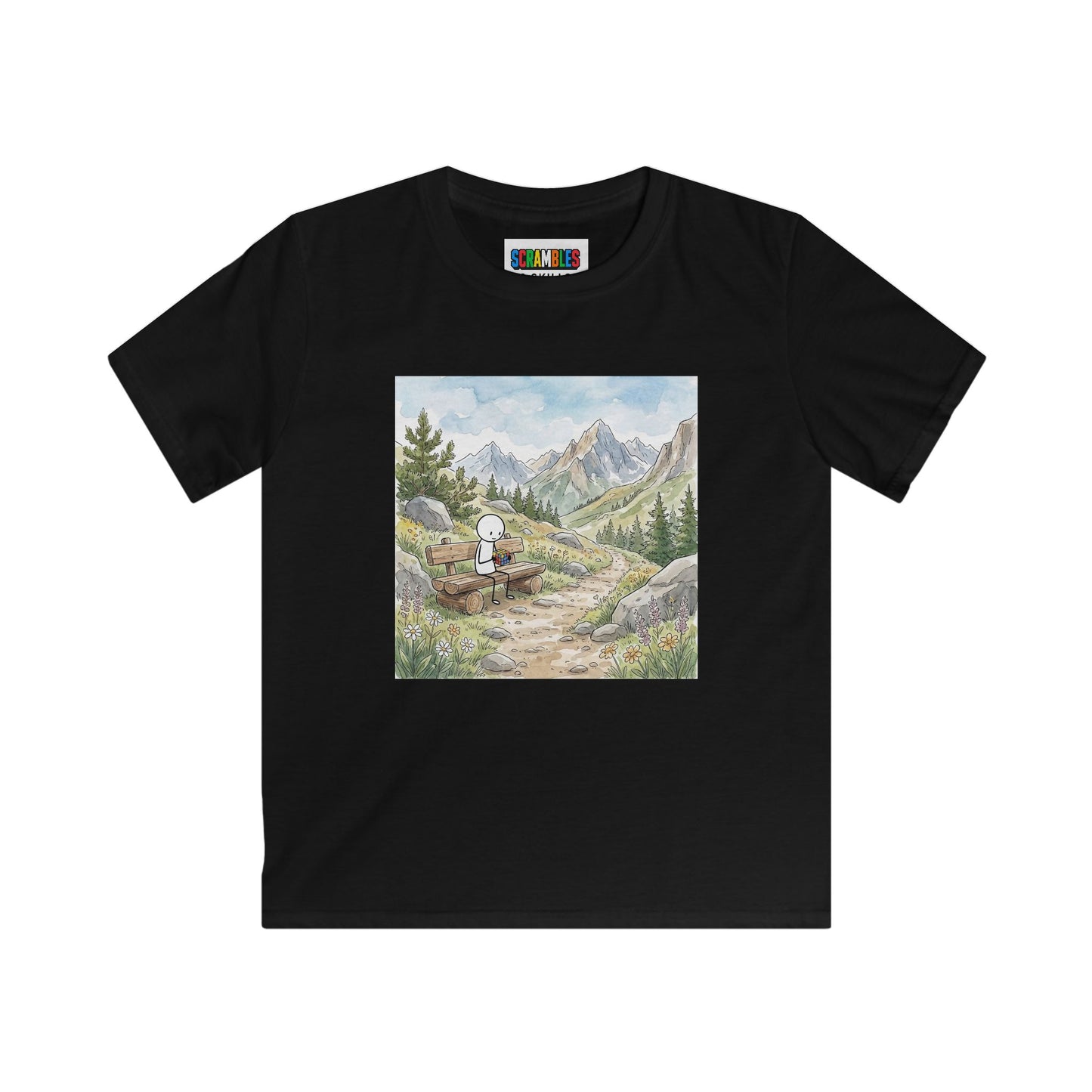 Mountain Watercolor - Rubik's Cube Art  Kids Softstyle Tee