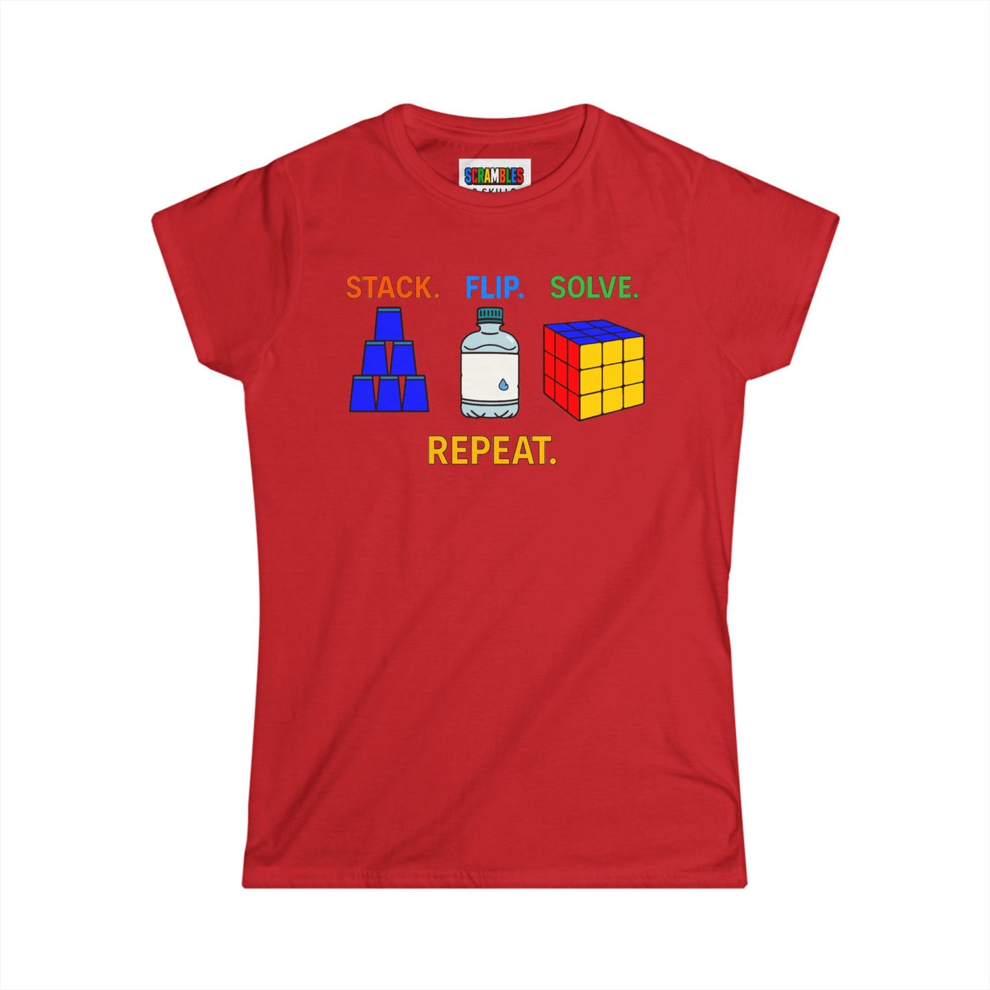 Flip Stack Solve Repeat - Rubik's Cube Art  Women's Softstyle T-Shirt