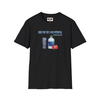 1 - 100 Potential Trick Shot Bottle Flipping Art Unisex Graphic Softstyle T-Shirt