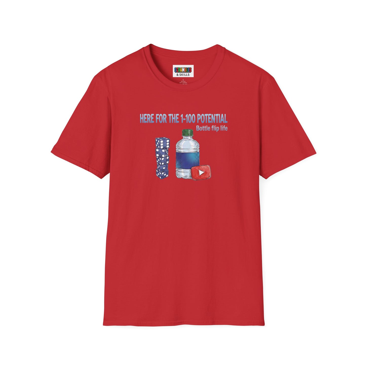 1 - 100 Potential Trick Shot Bottle Flipping Art Unisex Graphic Softstyle T-Shirt