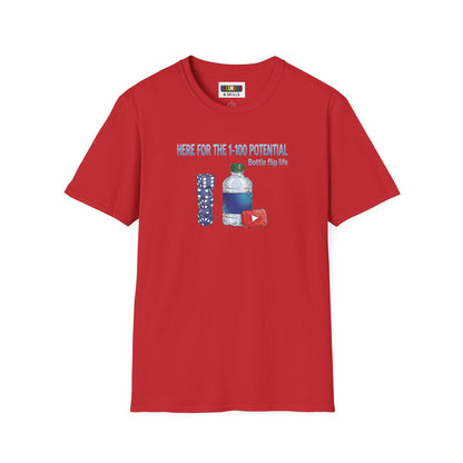 1 - 100 Potential Trick Shot Bottle Flipping Art Unisex Graphic Softstyle T-Shirt