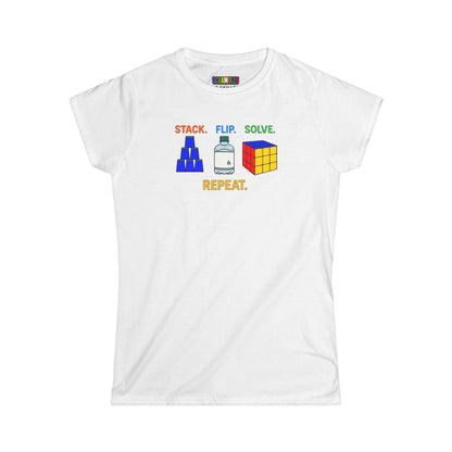 ⚡ Express - Flip Stack Solve Repeat - Rubik's Cube Art Women's Softstyle T-Shirt
