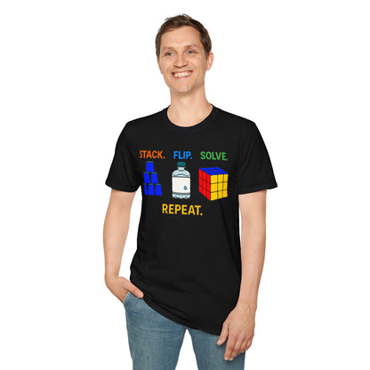 Flip Stack Solve Repeat Unisex Graphic Softstyle T-Shirt